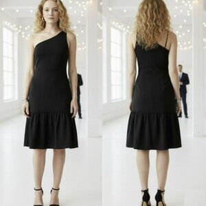 ❤️Banana Republic Womens S One-Shoulder Jersey Midi Dress Black Tiered Hem Party